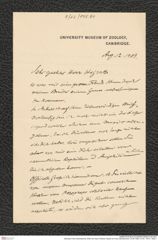 Nachlass Franz Steindachner, Brief von Hans Friedrich Gadow an Franz Steindachner (12.08.1909), Inv.Nr. 148.01, Seite 1